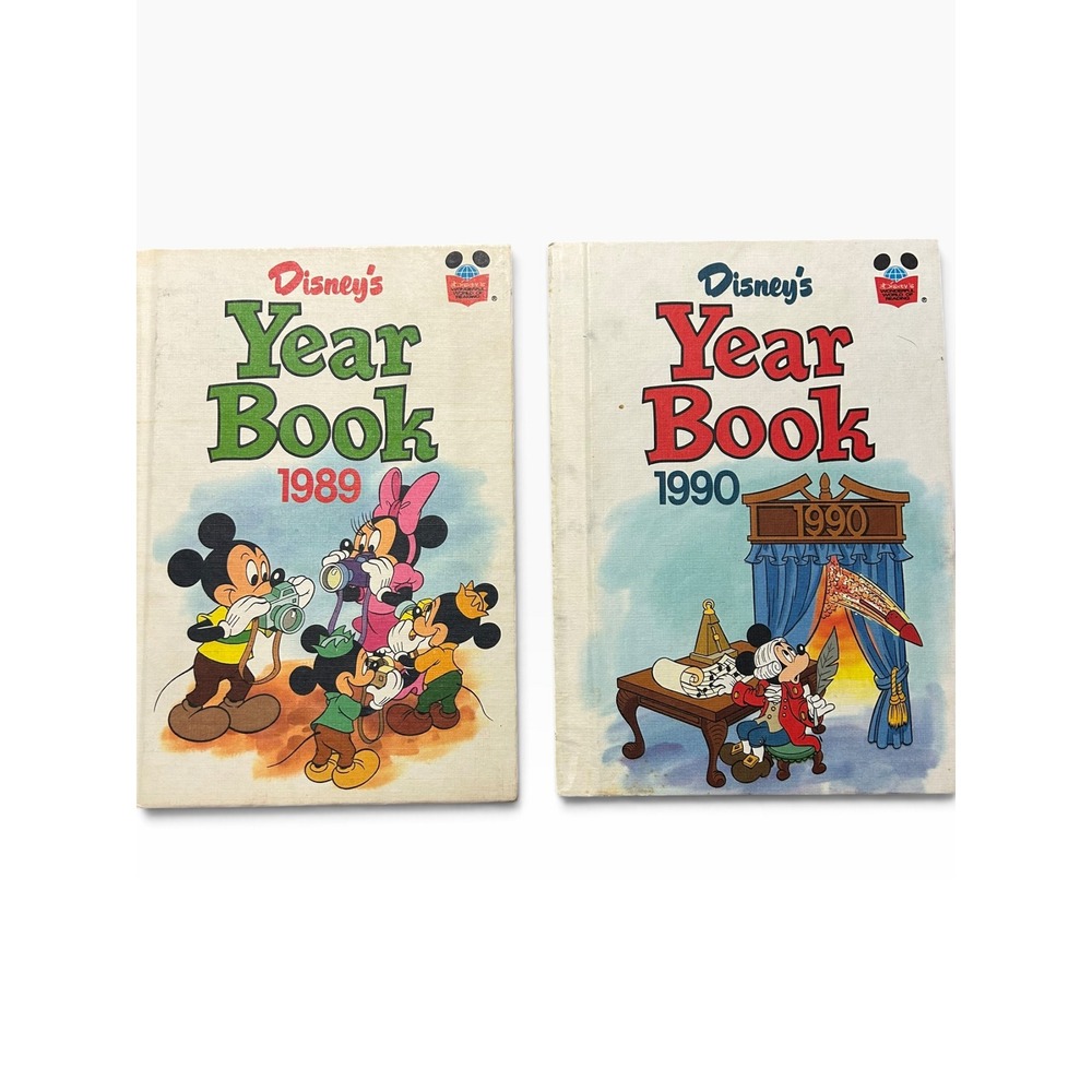 Vintage 1989 1990 Disney Year Book Lot Hardcover Grolier Mickey Mouse